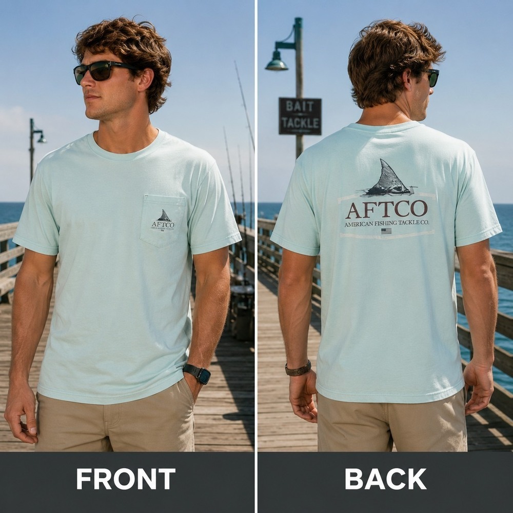 AFTCO Fishing T-Shirt Men's Medium Coastal Surf Angler Beach Outdoor Nautical